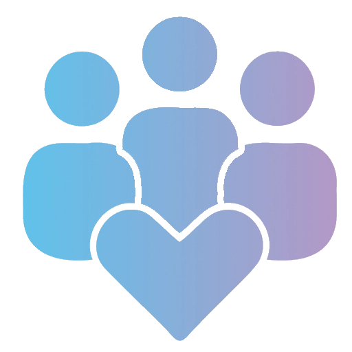 Icono de grupo familiar y corazón representando el amor y la sanación de vínculos en Psiconstelar.